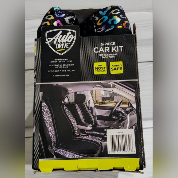 Auto Drive 5-pc new set, seat/steering wheel covers, phone holder, freshener - Picture 3 of 4